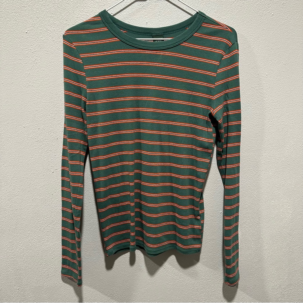 Women’s Green and Orange Striped Shirt